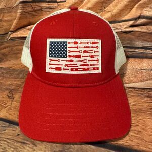 McCoy's Building Supply Hat Men's Adjustable Red White Trucker Tool USA Flag